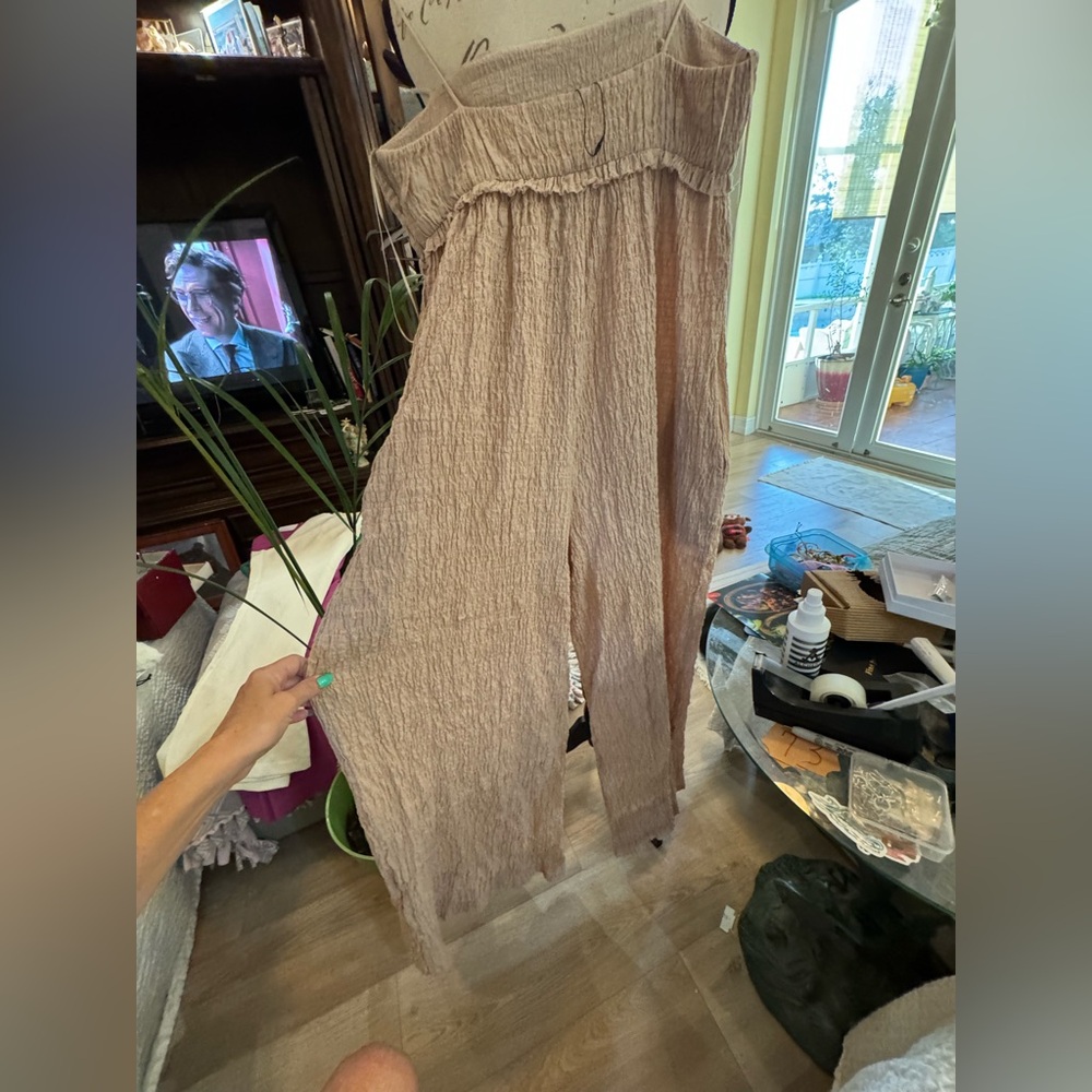 Zara Tan Crinkled Jumpsuit with Elastic Waist med NWT #3